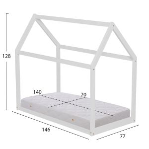 Легло с матрак Pepe Hm21303.01 борова дървесина в бял цвят -- матрак 70x140см