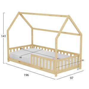 Легло с матрак Phyllis Hm21304 борова дървесина в естествен дървесен цвят -- матрак 90x190см