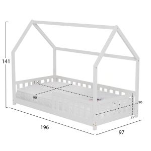 Легло с матрак Phyllis Hm21304.01 борова дървесина в бял цвят -- матрак 90x190см