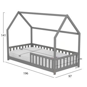Легло с матрак Phyllis Hm21304.02 борова дървесина в сив цвят - матрак 90x190см