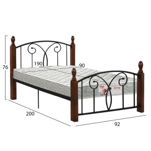 Легло с матрак Suzie Hm21331 метал и дърво в орех - матрак 90x190см
