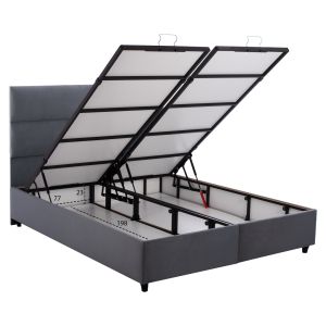Легло с матрак двойно Milo Hm21163 сиво кадифе и място за съхранение - за 160x200см