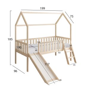 Легло с пързалка Phyllis Hm21310 борова дървесина в естествен цвят - с матрак 90x190см