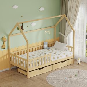 Легло с чекмеджета Phyllis Hm21324 борова дървесина в естествен дървесен цвят - с матрак 90x190см