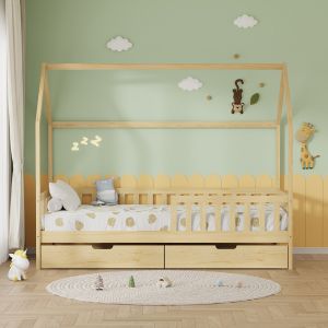 Легло с чекмеджета Phyllis Hm21324 борова дървесина в естествен дървесен цвят - с матрак 90x190см