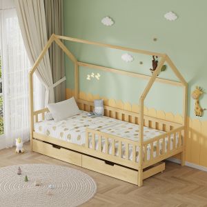 Легло с чекмеджета Phyllis Hm21324 борова дървесина в естествен дървесен цвят - с матрак 90x190см