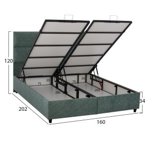 Bed with green nubuck fabric and storage space Hm622.07