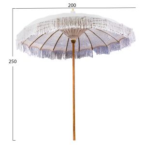 Luxury umbrella teak wood and beige macrame fabric 200x250 Hm6035,01