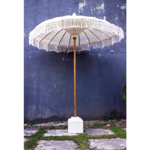 Luxury umbrella teak wood and beige macrame fabric 200x250 Hm6035,01