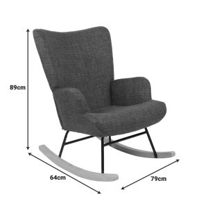 Jianna rocking armchair, dark gray fabric and natural legs, 79x64x89 cm