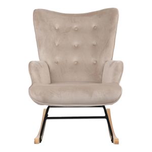 Rocking chair Georgia beige velvet fabric with rubber wood legs 75x71x95cm
