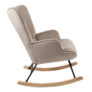 Rocking chair Georgia beige velvet fabric with rubber wood legs 75x71x95cm