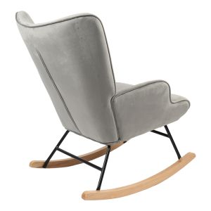 Rocking chair Georgia gray velvet damask with rubber wood legs 75x71x95cm