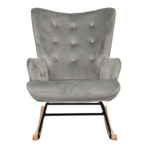 Rocking chair Georgia gray velvet damask with rubber wood legs 75x71x95cm