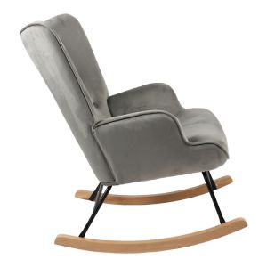 Rocking chair Georgia gray velvet damask with rubber wood legs 75x71x95cm