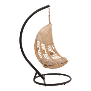 Labreone swing synthetic rattan in natural color-black metal-beige cushion 82x82x200cm