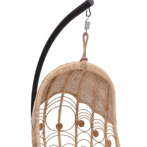 Labreone swing synthetic rattan in natural color-black metal-beige cushion 82x82x200cm