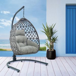 HANGING METAL ARMCHAIR-NEST FOLDABLE "Reena rope" GREY COLOR 121x147x200cm