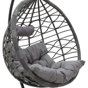 Hudson rocking chair, artificial gray rattan, gray cushion, 109x100x197cm
