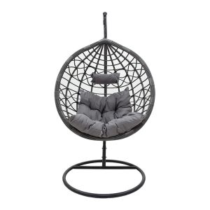 Hudson rocking chair, artificial gray rattan, gray cushion, 109x100x197cm