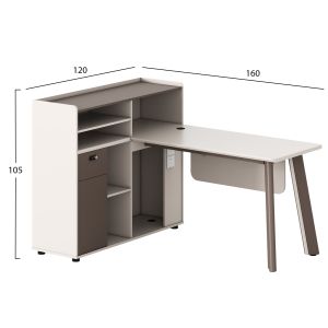 Left corner office desk Newline Hm18275l melamine in cream white with aluminum legs 160x120x105h