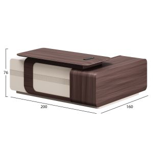 Left corner office desk series President Hm2147l melamine in walnut-beige 200x160x76cm