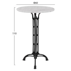 Brielle Hm5890 table with cast iron trefoil legs and marble top D60x110hcm