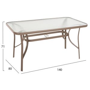 Table Bruno Hm5106.04 metallic in champagne color with tempered glass top 140χ80χ71hcm.