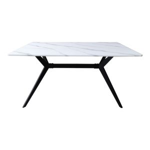 Ezali table made of MDF, white marble look, with black metal legs, 140x80x75 cm