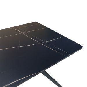 Ezali table made of MDF, black marble imitation, with black metal legs, 140x80x75cm