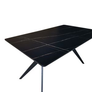 Ezali table made of MDF, black marble imitation, with black metal legs, 140x80x75cm