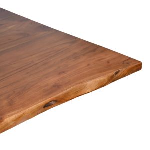 Lenoua table made of solid acacia wood, 3.7-4 cm thick, walnut color, with black metal legs, 180x90x76 cm