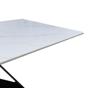 Mapele table made of white marble, sintered stone with black metal legs 180x90x75cm