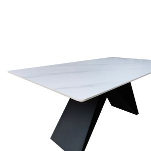 Mapele table made of white marble, sintered stone with black metal legs 180x90x75cm