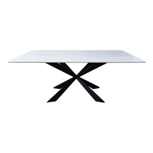 Mattias table made of white marble, sintered stone, with black metal legs, 180x90x75cm