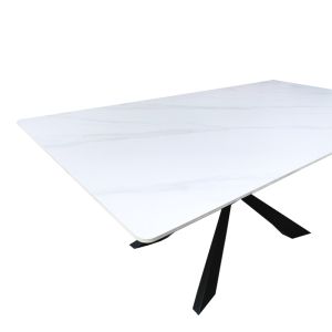 Mattias table made of white marble, sintered stone, with black metal legs, 180x90x75cm