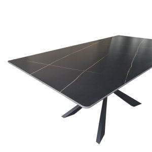 Mattias table made of black marble, sintered stone, with black metal legs, 180x90x75cm
