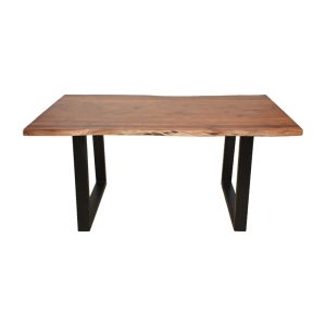 Table Miles solid acacia wood 3.7-4 cm thick in walnut color with black metal legs 160x90x76 cm