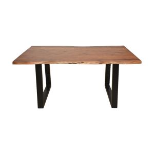 Miles table made of solid acacia wood, 3.7-4 cm thick, walnut color, with black metal legs, 140x80x76 cm