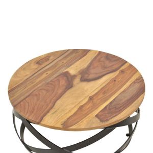 Маса Monar, масивно шишамово дърво в цвят орех с черни метални крака, 60x30см