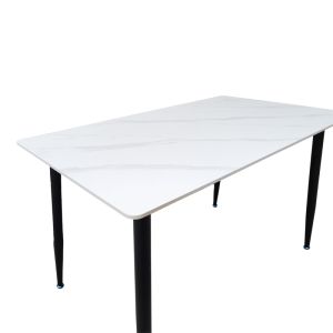 Pembe table made of white marble, sintered stone, with black metal leg 120x70x75cm
