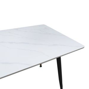 Pembe table made of white marble, sintered stone, with black metal leg 140x80x75cm