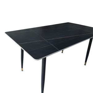 Pembe table made of black marble, sintered stone and black metal legs 140x80x75cm
