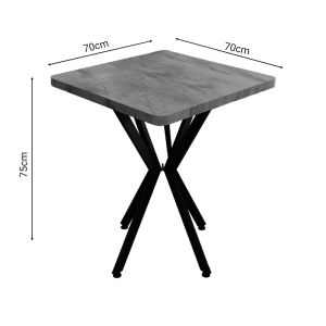 Prestone table with melamine top, white marble color and black metal legs 70x70x75cm