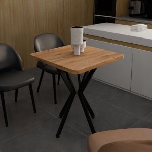 Маса Prestone от меламин с плот цвят дъб и черни метални крака 70x70x75cm
