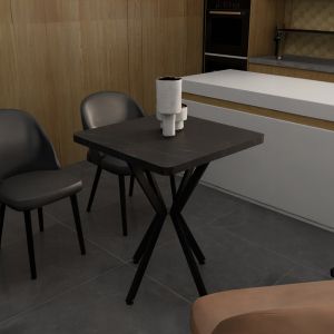 Prestone melamine table with black marble top and black metal legs 70x70x75cm