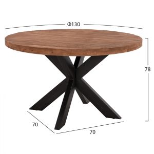 Round Industrial table, solid mango wood top, 130 x 78, hm8484,11