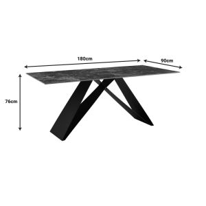 Meja sintered stone table, black marble - metal legs 180x90x76 cm