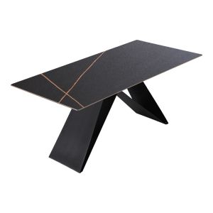 Meja sintered stone table, black marble - metal legs 180x90x76 cm