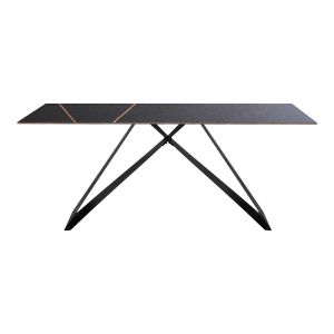 Meja sintered stone table, black marble - metal legs 180x90x76 cm